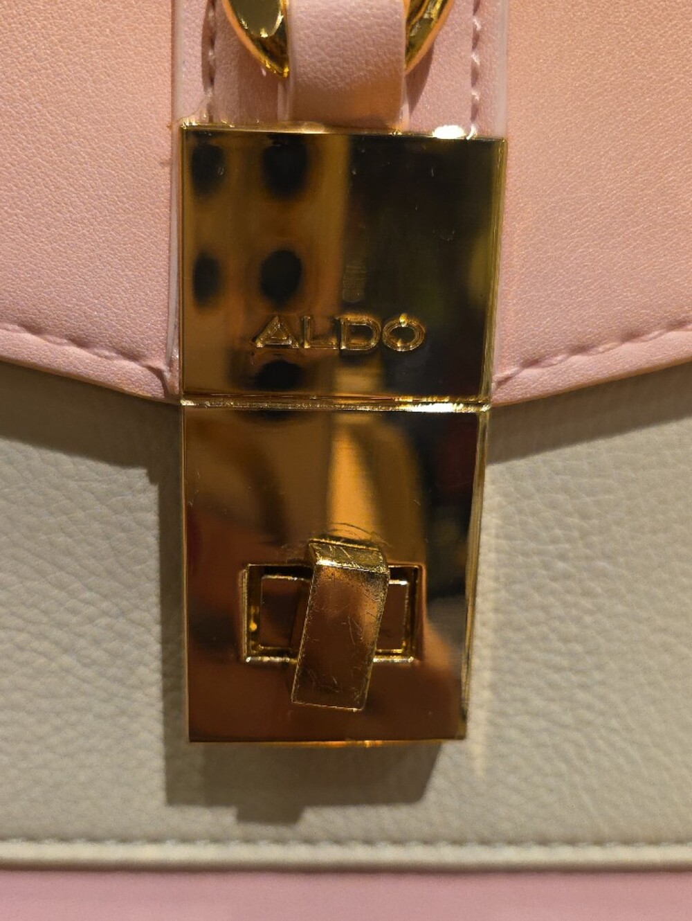 ALDO Pink and Cream Top-Handle Satchel with Gold Chain - Picture 3 of 11